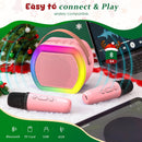 Portable Pink Karaoke Set for Kids with Dual Wireless Microphones