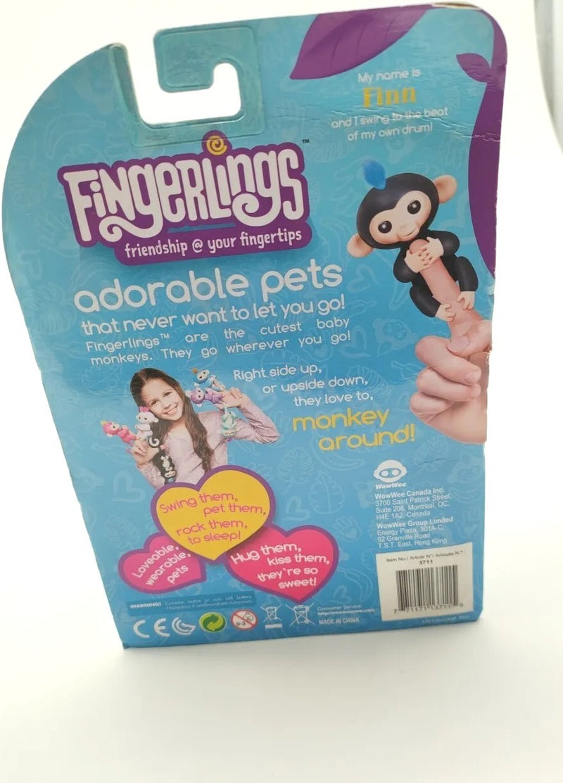 Interactive Baby Monkey Toy – Black with Blue Hair, Finger Sensing and Playful Sounds