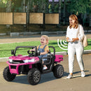 Pink 12V Ride-On UTV Dump Truck with Electric Dump Bed, Remote Control, and Shovel for Two Kids