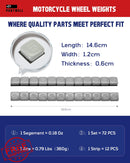 PARTWELL 5g Stick-On Grey Motorcycle Wheel Weights - 72 Pieces