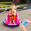 12V Pink Remote-Controlled Bumper Car for Kids with Flashing LED Lights and Music