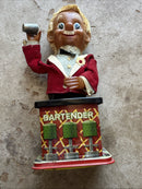 Rosko Vintage 1960s Tin Battery Operated Bartender Toy Figure with Original Packaging