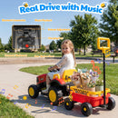 Joyracer 12V Bluetooth Remote Control Red Tractor Trailer Ride-On Vehicle with LED Lights