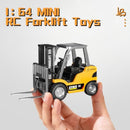 1/64 Scale Mini RC Yellow Forklift Toy with Dual Lift Fork and Hook功能