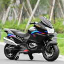 12V Electric Kids Motorcycle with Training Wheels and Light - Black