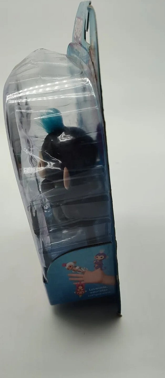 Interactive Baby Monkey Toy – Black with Blue Hair, Finger Sensing and Playful Sounds