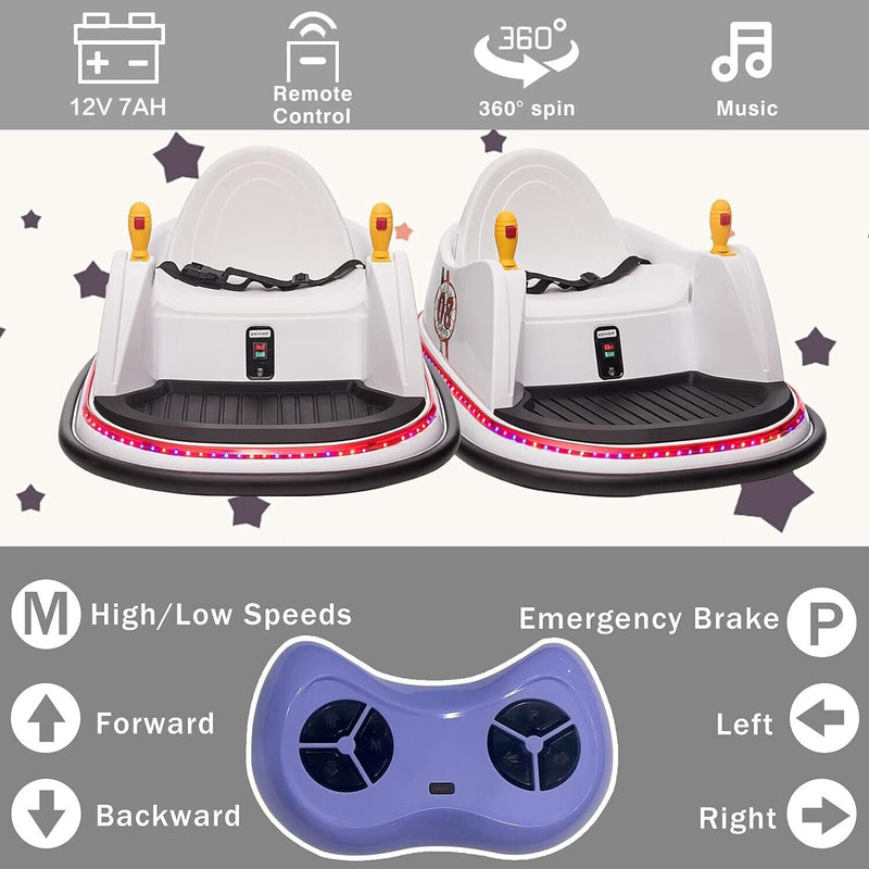 12V Kids Ride-On Bumper Car with Remote Control, 360° Spin, and Flashing Lights for Toddlers