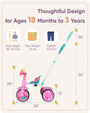 KRIDDO Pink Duck Bell 2-in-1 Tricycle for Toddlers 18 Months to 3 Years