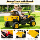 24V Remote-Controlled Dump Truck with Dump Bed, Shovel, Music, and Soft Start