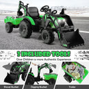 Versatile Green Electric Excavator Ride-On for Kids with 12V Rechargeable Battery and Dual Modes