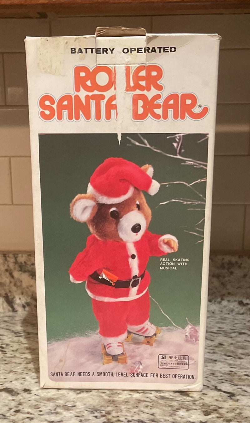 Vintage Musical Skating Santa Bear Christmas Decoration with Working Roller Features
