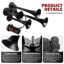 CENZHIWEN 12V Truck Train Horn Set with Air Compressor and Four Metal Trumpets