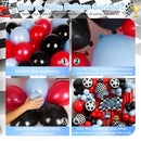 Race Car Balloon Arch Decoration Set with 200 Pieces in Checkered Black, Red, and Blue