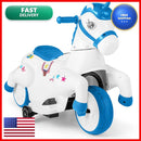 Costzon Blue and White 12V Pony Ride-On Toy with Training Wheels