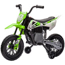12V Electric Green Motorcycle for Kids with Twist Grip and Training Wheels