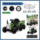 12V Dark Green Ride-On Tractor for Kids with Removable Trailer and Remote Control
