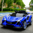 Blue 12V Electric Ride-On Car for Kids with Remote Control, LED Lights, and Bluetooth