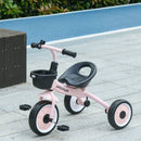 Adjustable Pink Tricycle for Toddlers with Basket and Bell, Ages 2-5