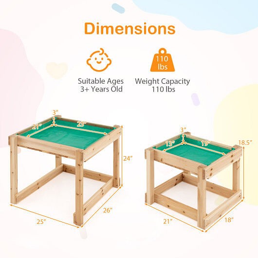 Wooden Sand and Water Table with Protective Cover for Kids, Natural Finish