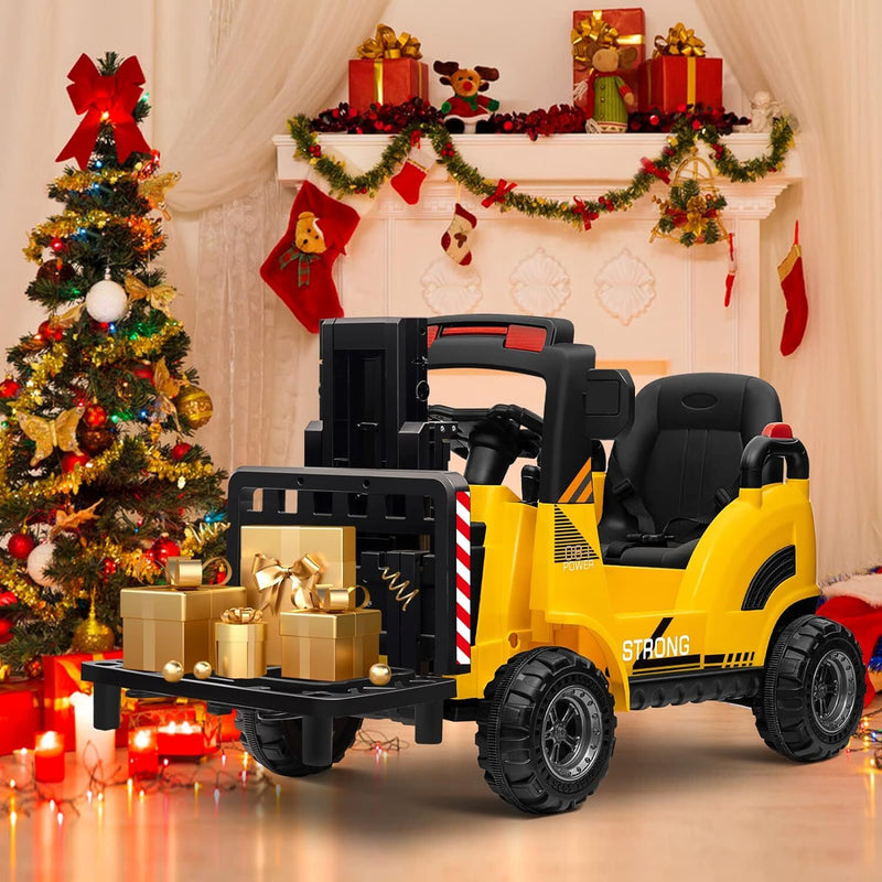 12V Kids Ride-On Forklift Toy Car with Horn for Pretend Construction Play