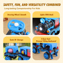Blue 12V Electric 2-Seater Train with Carriage, Music, Lights, and Dual Speed