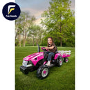 Pink 12 Volt Battery Powered Ride-On Tractor and Trailer for Girls