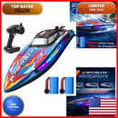 DEERC YK080 High-Speed RC Boat with 40+ Minutes Runtime and 7 LED Lighting Options