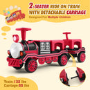 Red 2-Seater Electric Kids Train with Carriage, 12V, 2 Speed, Music, and Lights