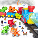 Dinosaur-Themed Toddler Train Set with Steam, Music, Lights, and 3 Cars