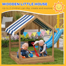 Wooden Sandbox with Canopy and Playhouse Design for Ages 3-7 Years Brown