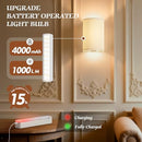 Set of Two White Wireless Battery-Powered Wall Sconces