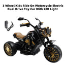 Electric Black 3-Wheel Ride-On Motorcycle for Kids with Dual Drive and LED Lights