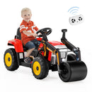 Children's Electric Road Roller 12V Ride-On Tractor with Remote, Music & LED Lights in Red