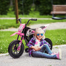 Pink 12V Electric Motorcycle for Kids with Twist Grip, Training Wheels, and Rear Suspension