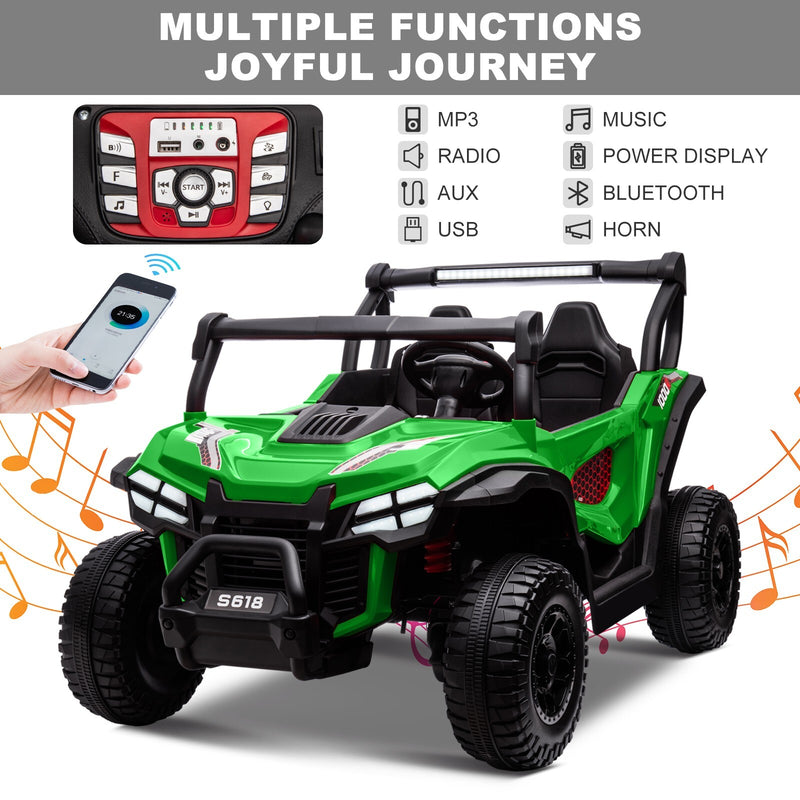 24V Kids Electric 4WD Ride-On UTV Truck, 2-Seater, Green, 80W Motor