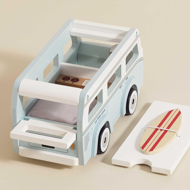 Wooden Holiday Camper Toy with Detachable Surfboard for Children Aged 3 and Up