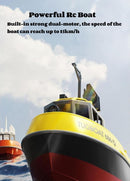 Yoyoom 1/72 Scale Remote Control Tugboat with LED Lights and Low Battery Alert for Pools and Lakes