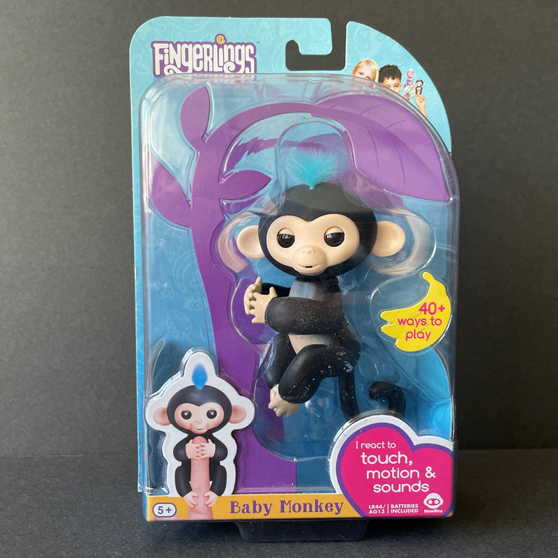 Fingerlings Baby Monkey Finn Black with Blue Hair Motion and Sound Interactive Toy