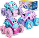 Girls' Friction Powered Pull Back Motorized Car Toy Set with Crash and Flip Features