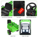 Honeyjoy 12V Green Ride-On Tractor with Trailer, Ground Loader, Remote Control, and Lights for Kids