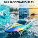 BEZGAR HJ825B Remote Control Boat Set - 10-inch Red and Blue with LED Lights, 120 Minutes Playtime, 15 KPH Speed