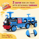 Blue 12V Electric 2-Seater Train with Carriage, Music, Lights, and Dual Speed