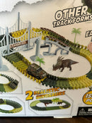 Dinosaur Adventure Track Set: Includes 2 Realistic Dinosaurs and Battery-Powered Vehicle with 155+ Pieces