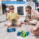 360° Rotating Blue & Green Remote Control Car with Headlights for Kids