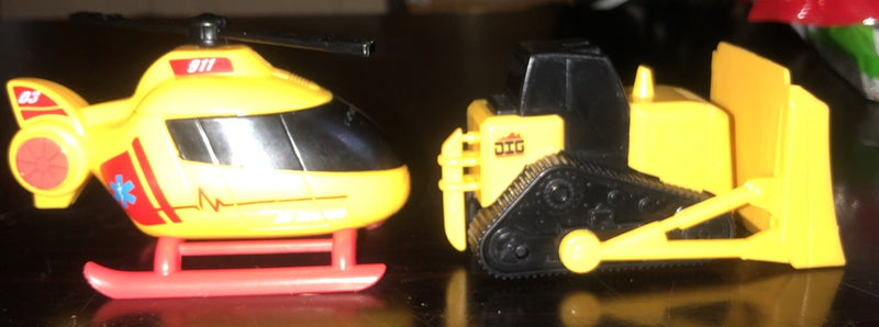 Yellow Helicopter and Bulldozer Toy Set