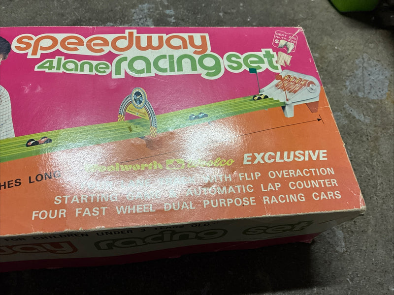 Vintage 4-Lane Speedway Racing Set with Original Box, Used Condition