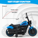 Blue 6V Electric Motorcycle for Kids with Training Wheels, LED Lights, and Music