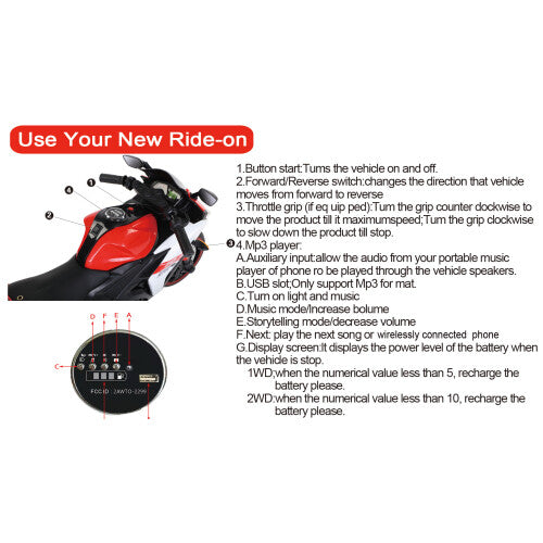 12V Electric Kids Ride-On Dirt Bike with Training Wheels for Children