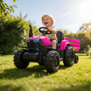 12V Electric Tractor with Detachable Trailer and 7-LED Headlights for Kids
