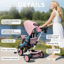 Versatile Pink Tricycle for Kids Aged 1-5 with Adjustable Push Handle